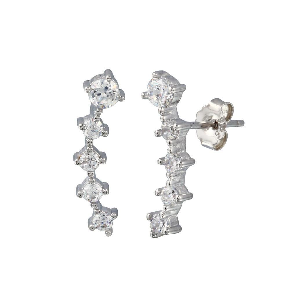 Sterling Silver Rhodium Plated Graduated CZ Stud Earrings - silverdepot