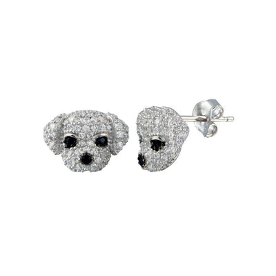 Sterling Silver Gold Plated CZ Puppy Stud Earrings - silverdepot