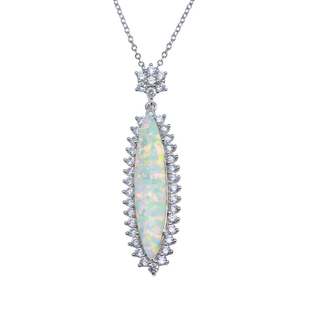 Sterling Silver Rhodium Plated Teardrop Synthetic Opal CZ Necklace - silverdepot