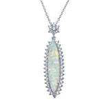 Sterling Silver Rhodium Plated Teardrop Synthetic Opal CZ Necklace