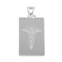 Load image into Gallery viewer, Sterling Silver High Polished Rectangle Engraved Medical Sign Pendant