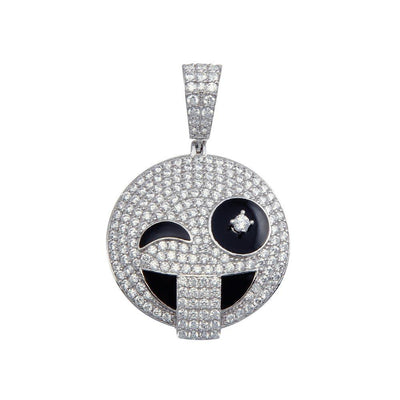 Sterling Silver Winky Face Emoji CZ Pendant - silverdepot