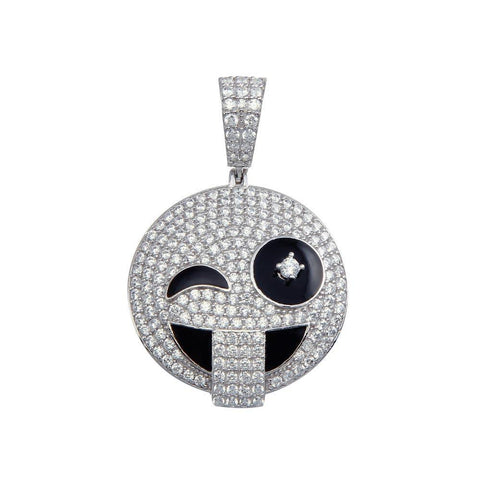 Sterling Silver Winky Face Emoji CZ Pendant