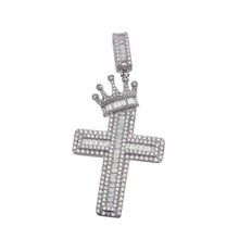 Load image into Gallery viewer, Sterling Silver Crowned Cross CZ Hip Hop Pendant - silverdepot