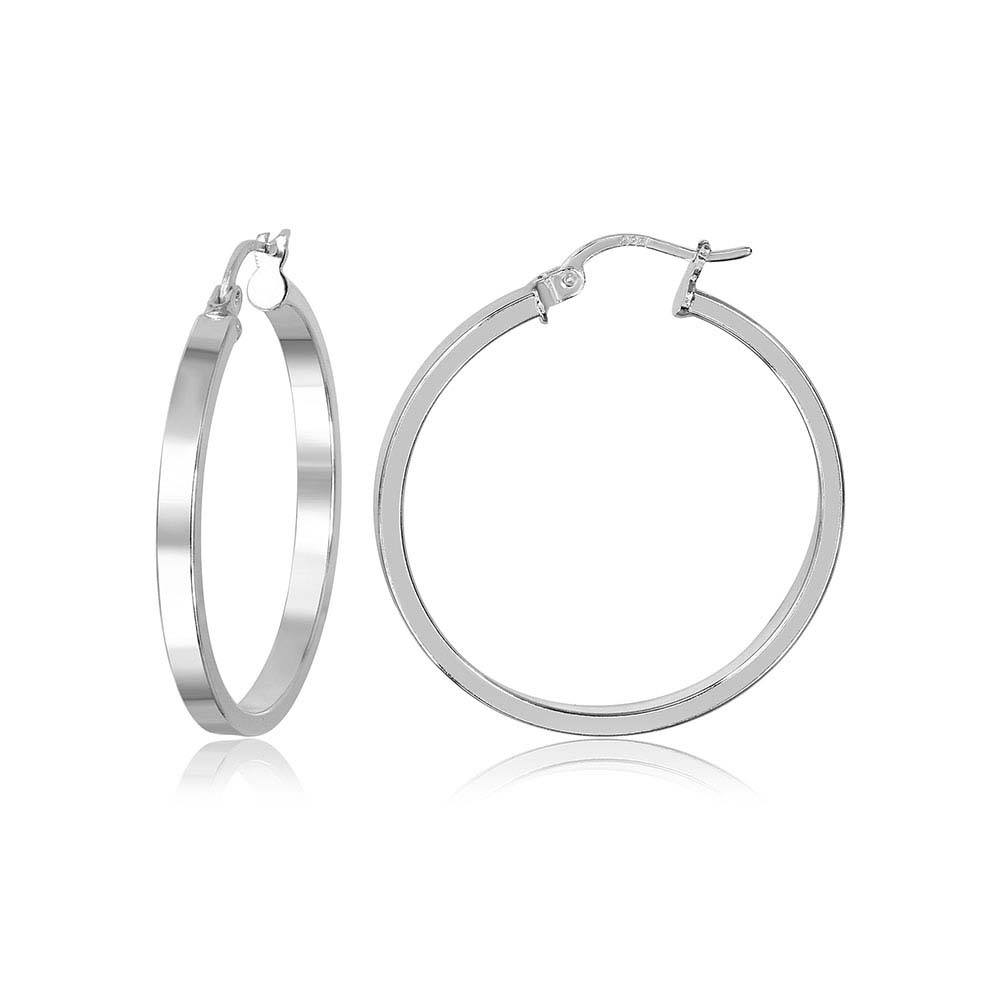 Sterling Silver Non Plated Square Flat Hoop Earrings