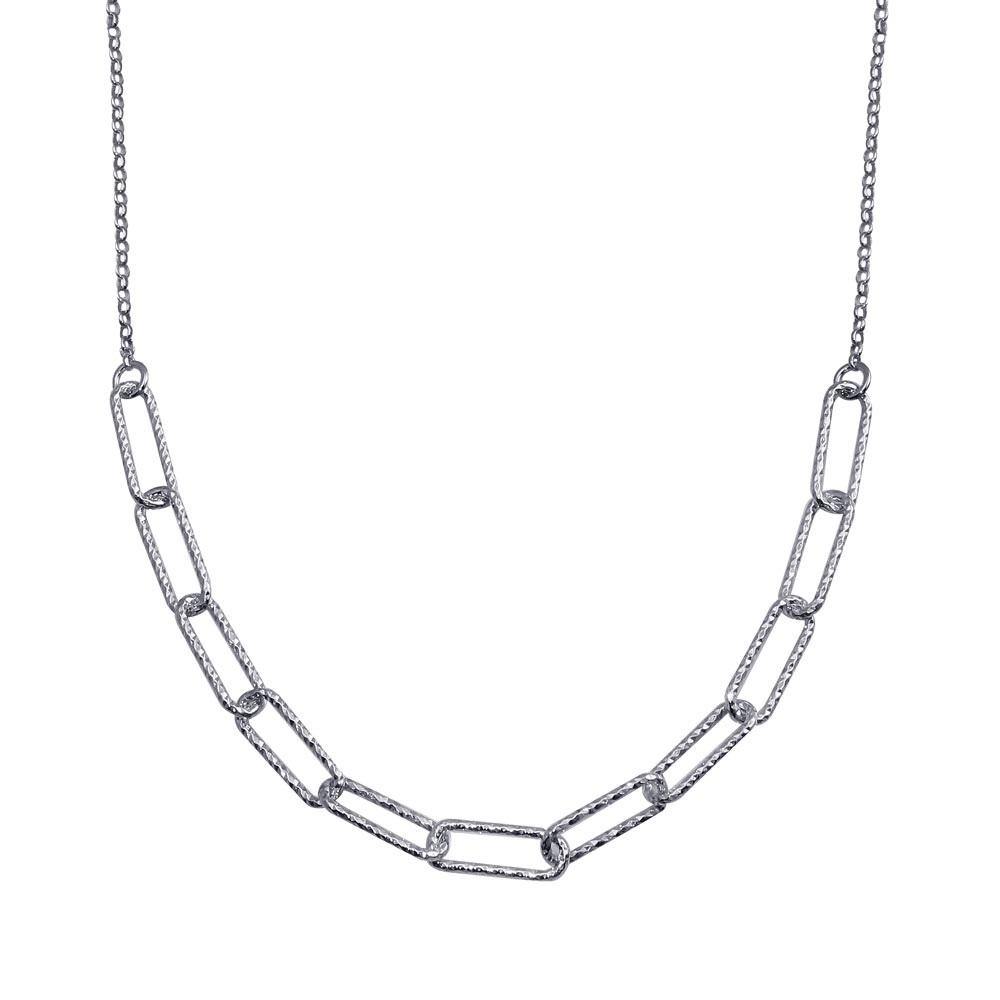 Sterling Silver Rhodium Plated Diamond Cut Link Chain Necklace - silverdepot