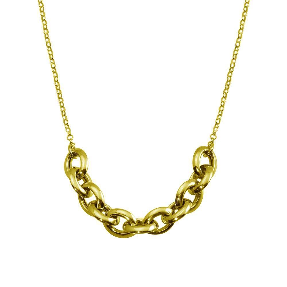 Sterling Silver Gold Plated Large Link Center Necklace - silverdepot