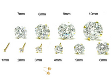 Load image into Gallery viewer, 14K Yellow Gold Round Cubic Zirconia Stud Earring Set on High Quality Stamping Setting and Screw Back Post
