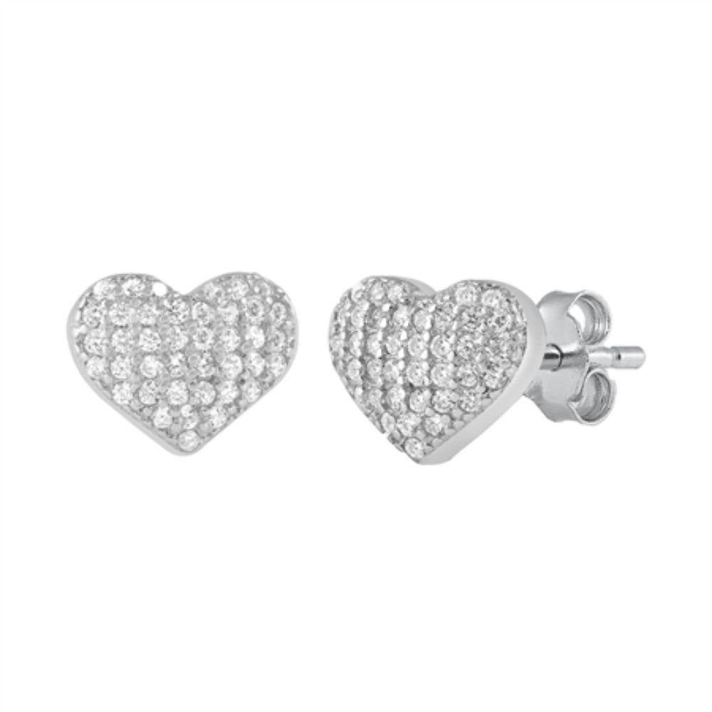 Sterling Silver Rhodium Plated Heart Pave CZ Earrings - silverdepot