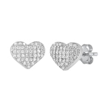 Load image into Gallery viewer, Sterling Silver Rhodium Plated Heart Pave CZ Earrings - silverdepot