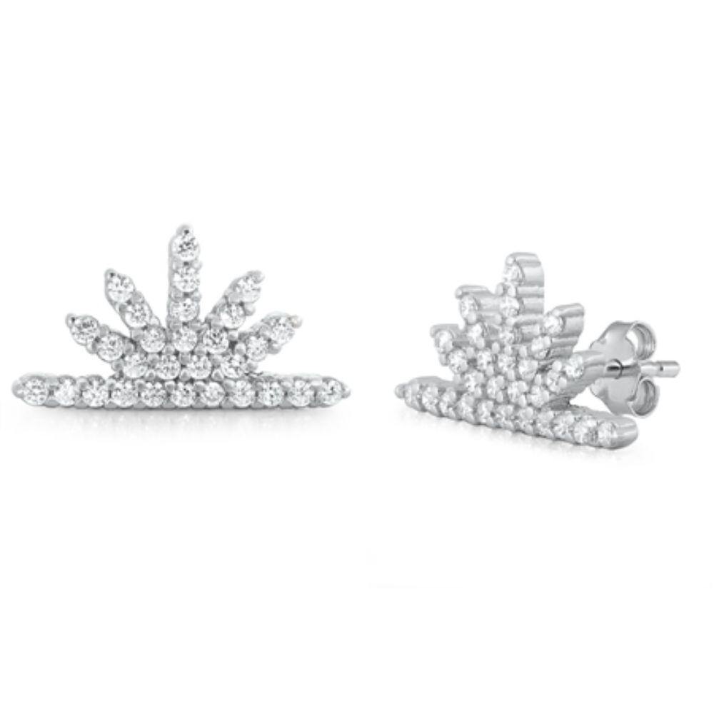 Sterling Silver Rhodium Plated Sun Rays CZ Earrings - silverdepot