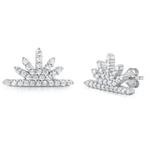 Load image into Gallery viewer, Sterling Silver Rhodium Plated Sun Rays CZ Earrings - silverdepot