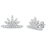 Sterling Silver Rhodium Plated Sun Rays CZ Earrings