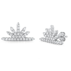 Sterling Silver Rhodium Plated Sun Rays CZ Earrings
