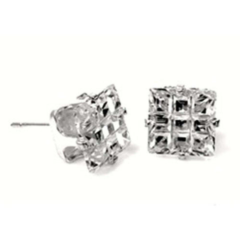 Sterling Silver Clear CZ Square Invisible Cut CZ Earrings