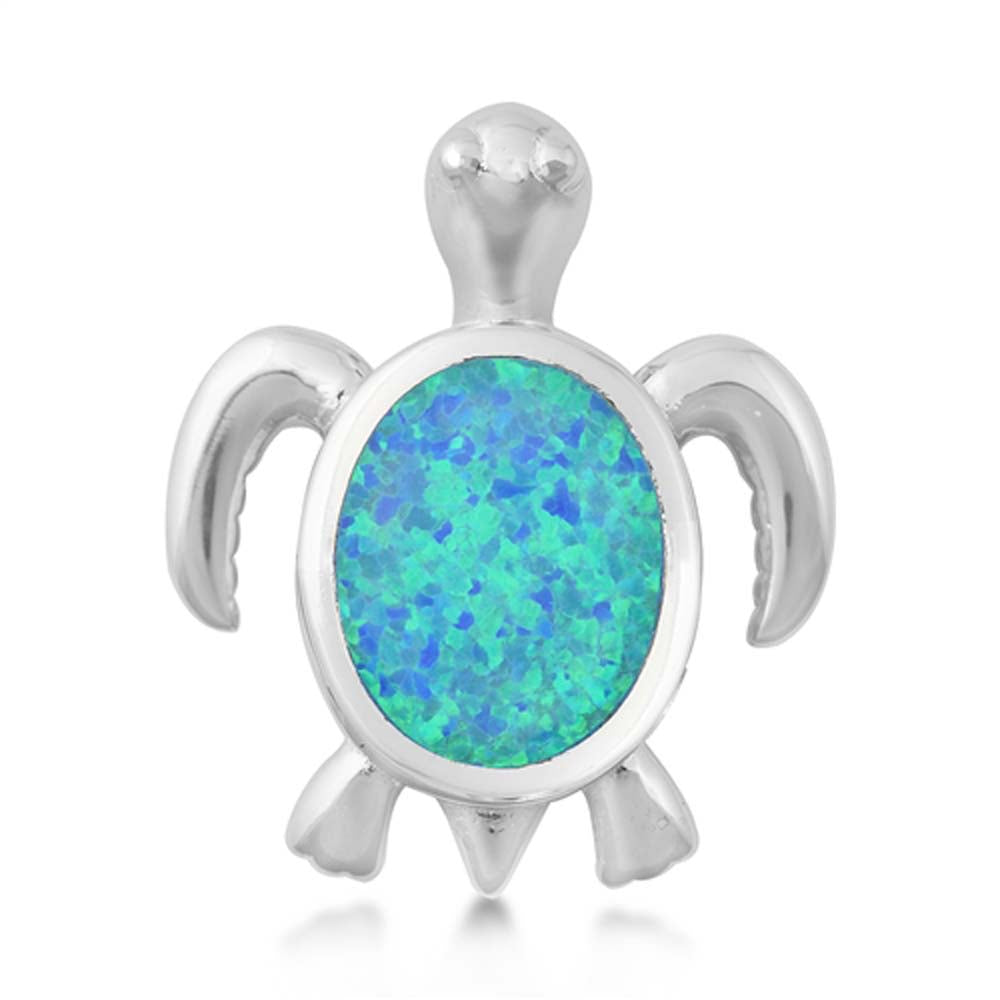 Sterling Silver Blue Lab Opal Turtle Pendant