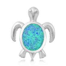 Load image into Gallery viewer, Sterling Silver Blue Lab Opal Turtle Pendant