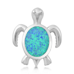 Sterling Silver Blue Lab Opal Turtle Pendant