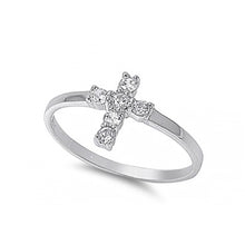 Load image into Gallery viewer, Sterling Silver Cross Shaped Clear CZ RingAnd Face Height 44mmAnd Band Width 2mm