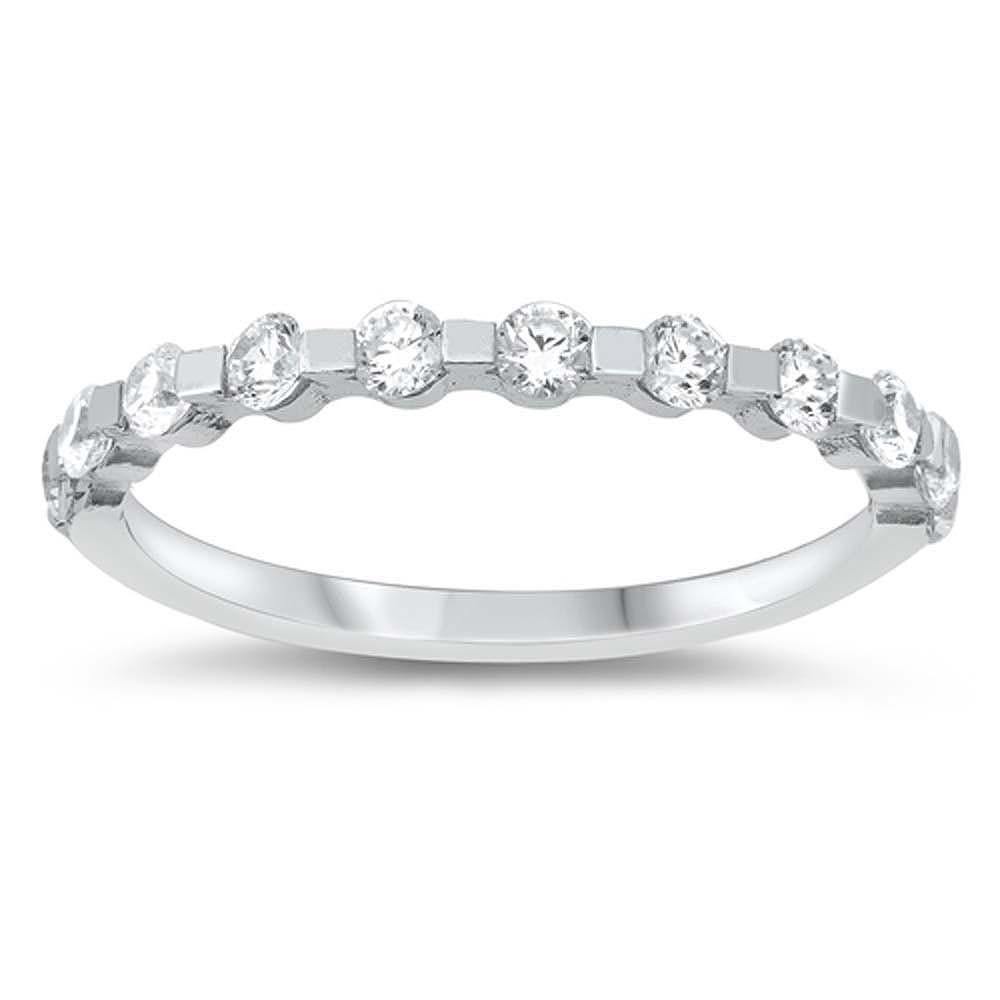 Sterling Silver Round Shaped Clear CZ RingAnd Face Height 2mmAnd Band Width 2mm - silverdepot