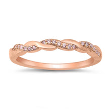 Load image into Gallery viewer, Sterling Silver Rose Gold Plated Braided Band Pink Cubic Zirconia Ring