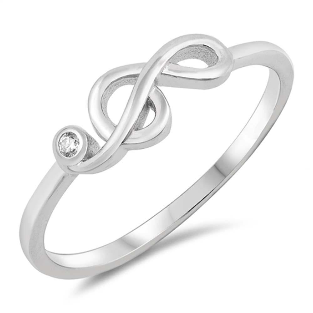 Sterling Silver Musical Note Shaped Clear CZ RingsAnd Face Height 5mm - silverdepot