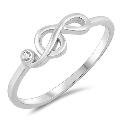 Sterling Silver Musical Note Shaped Clear CZ RingsAnd Face Height 5mm - silverdepot