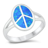 Sterling Silver Blue Lab Opal Peace Sign Ring