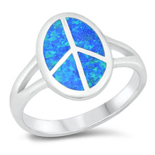 Load image into Gallery viewer, Sterling Silver Blue Lab Opal Peace Sign Ring - silverdepot