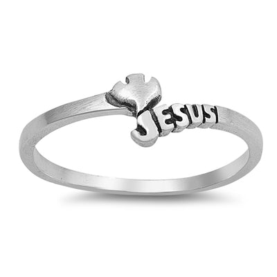 Sterling Silver Open Jesus And Heart Shaped Ring