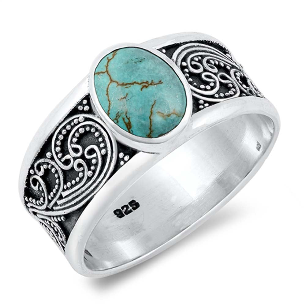 Sterling Silver Oval Genuine Turquoise Ring