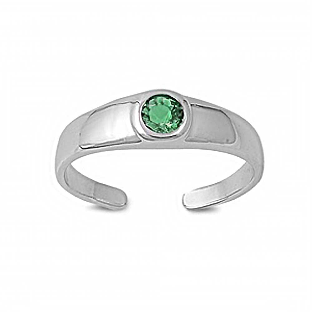 Sterling Silver Classy Toe Ring with Centered Emerald Simulated DiamondAnd Face Height of 5 MM