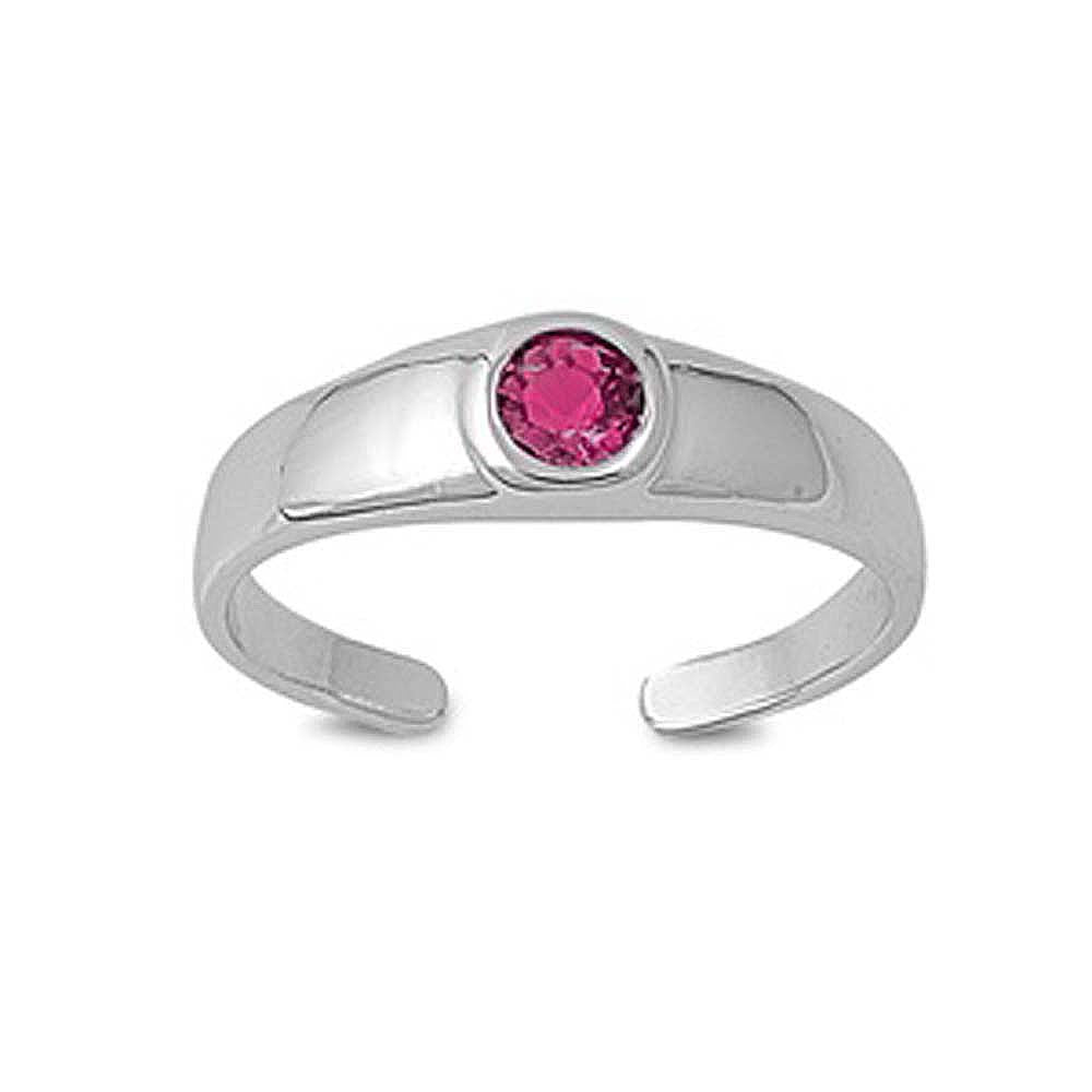 Sterling Silver Classy Toe Ring with Centered Red Ruby CZ And Face Height of 5 MM