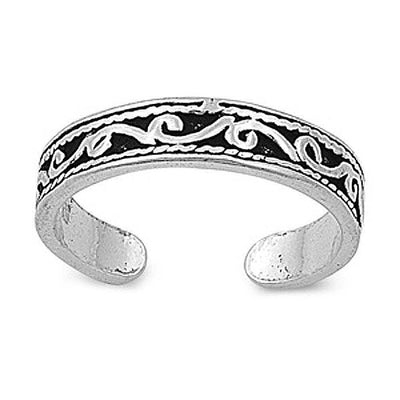 Sterling Silver Classy Thin Filigree Desgin Toe RingAnd Face Height 4 MM