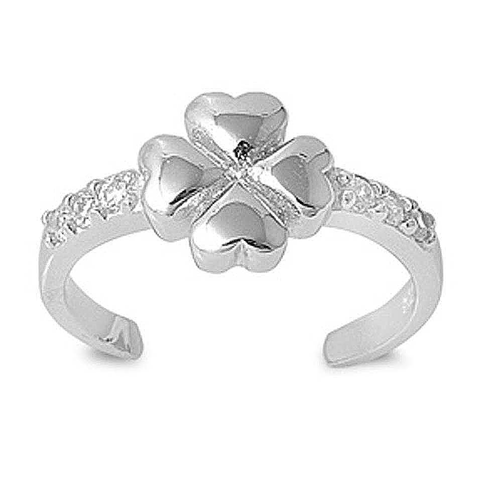 Sterling Silver Stylish Four Leaf Clover Toe RingAnd Width 7 MM