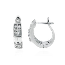 Load image into Gallery viewer, Sterling Silver Baguette and Round Cz Huggie Earrings with Earring Width of 4.5MM