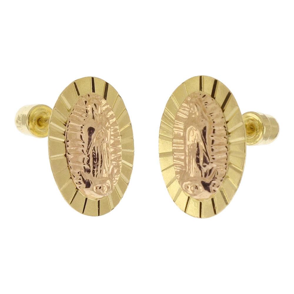14K Gold Two-Tone Lady of Guadalupe With Screw Back Stud Earrings