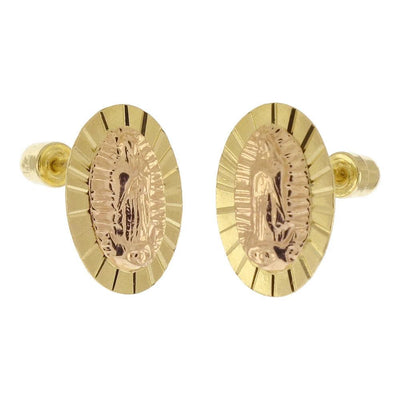 14K Gold Two-Tone Lady of Guadalupe With Screw Back Stud Earrings