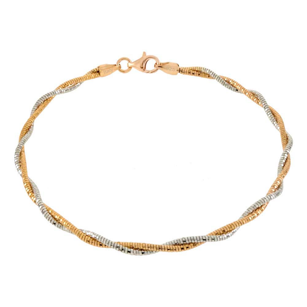 Italian Sterling Silver Two Strands Round 2.7MM Omega Diamond Cut Bracelet, Length 7.5 inches