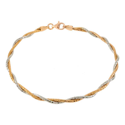 Italian Sterling Silver Two Strands Round 2.7MM Omega Diamond Cut Bracelet, Length 7.5 inches