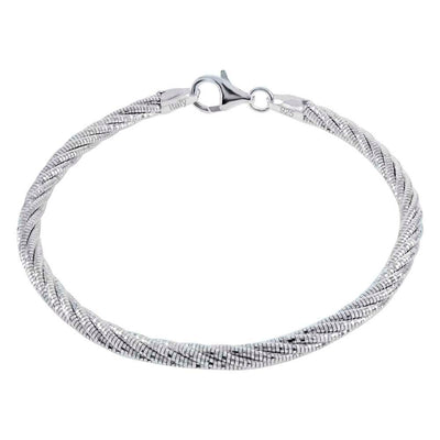 Italian Sterling Silver Wrapped Five Strands Rhodium Plated Omega Diamond Cut Bangle Bracelet