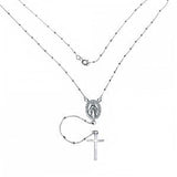 Sterling Silver 1mm Diamond Cut Rosary Necklace With Plain Cross