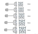 (PACK OF 6)14K White Gold Princess Cut Cubic Zirconia Stud Earring Set on High Quality Prong SettingAnd Screw Back Post