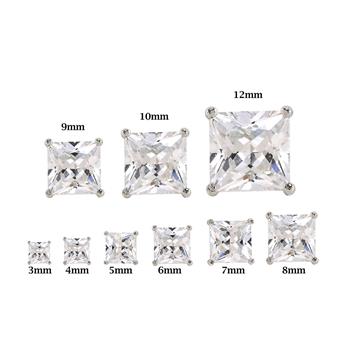 Sterling Silver Princess Cut Cubic Zirconia Stud Earring. Set on High Quality Prong Setting with Rhodium Finish & Friction Style Post