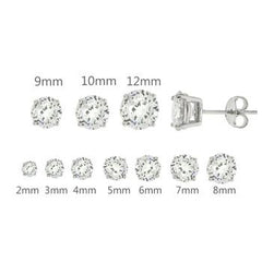 BUNDLE OF 12 PAIRS--Sterling Silver Round Cubic Zirconia Stud Earring. Set on High Quality Prong Setting with Rhodium Finish & Friction Style Post