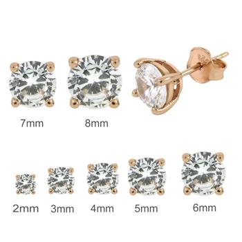 Sterling Silver Casting Rose Gold Plated Solid Round Cubic Zirconia Stud Earring