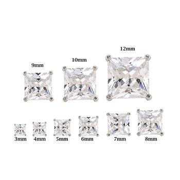 BUNDLE OF 24 PAIRS--Sterling Silver Princess Cut Cubic Zirconia Stud Earring Set on High Quality Prong Setting with Rhodium Finish & Friction Style Post