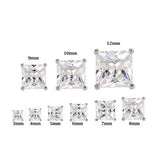 Sterling Silver Princess Cut Cubic Zirconia Stud Earring. Set on High Quality Prong Setting with Rhodium Finish & Friction Style Post